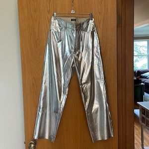 Express metallic straight leg super high rise pant